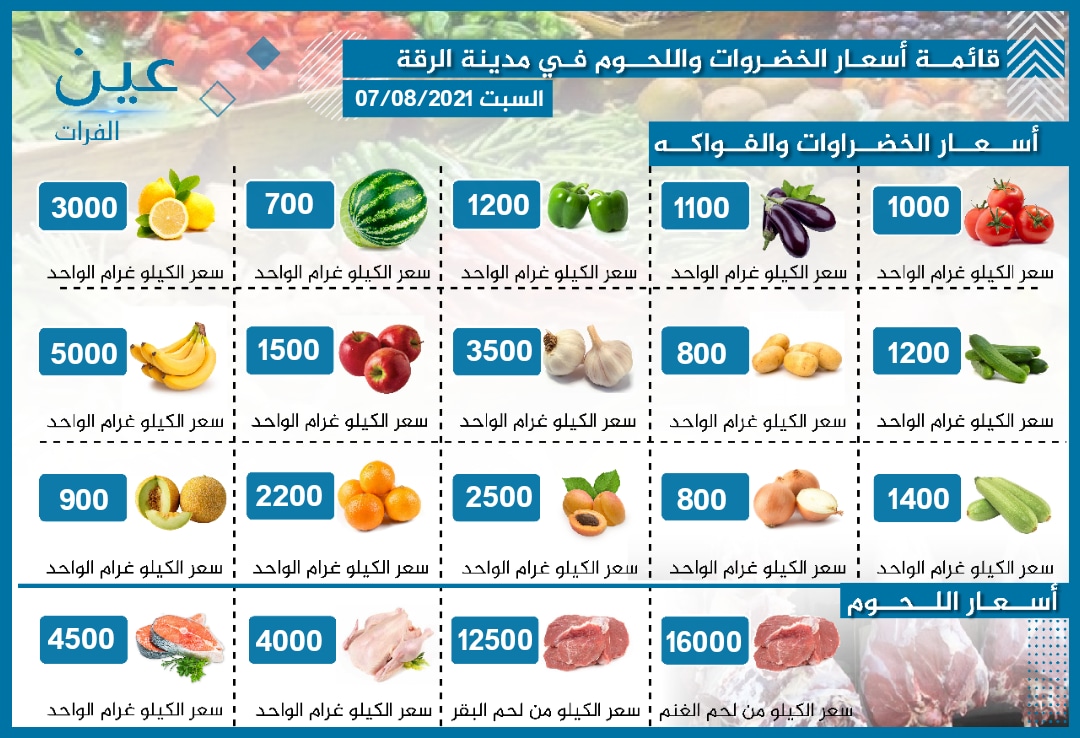 أسعار الخضار والفواكه واللحوم بمدينة الرقة الخاضعة لسيطرة قسد (1)