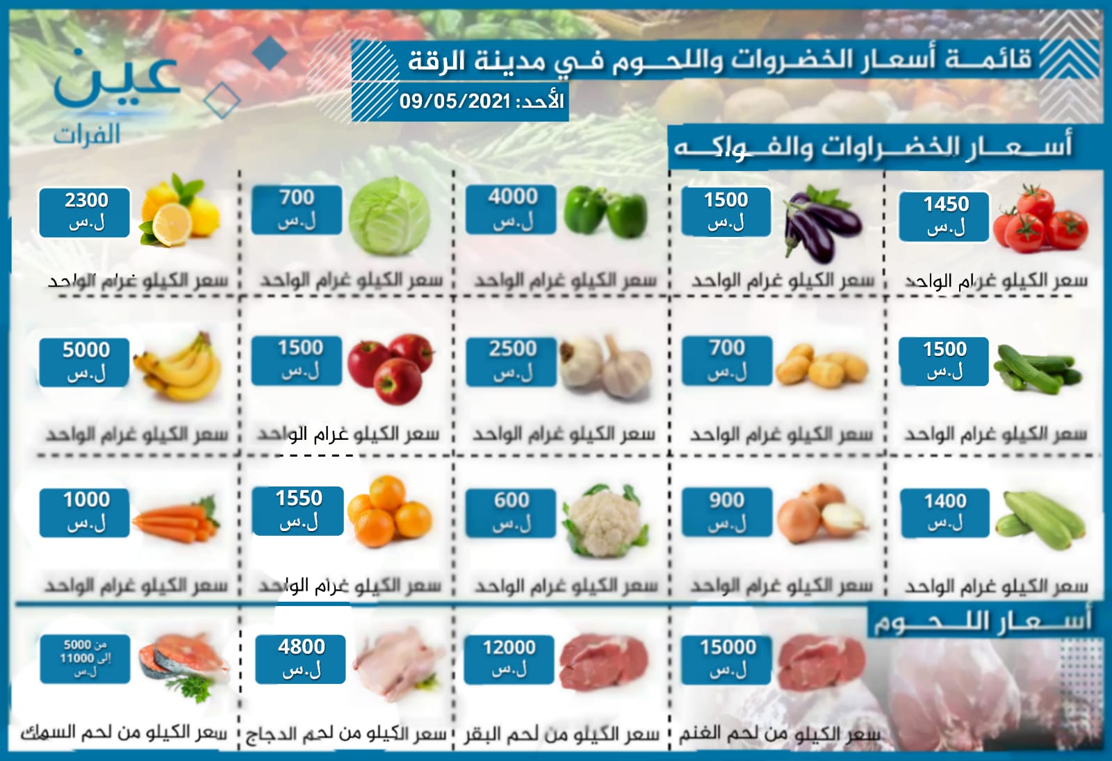 أسعار الخضار والفواكه واللحوم بمدينة الرقة الخاضعة لسيطرة "قسد"