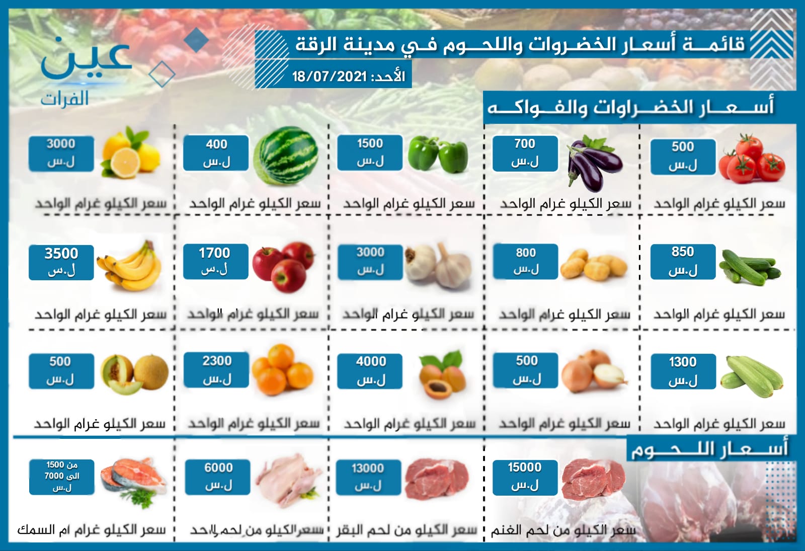 أسعار الخضار والفواكه واللحوم بمدينة الرقة الخاضعة لسيطرة "قسد"