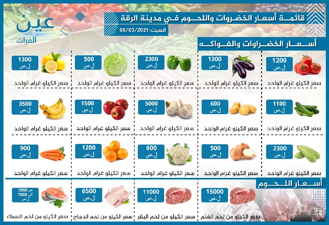 أسعار الخضار والفواكه واللحوم بمدينة الرقة